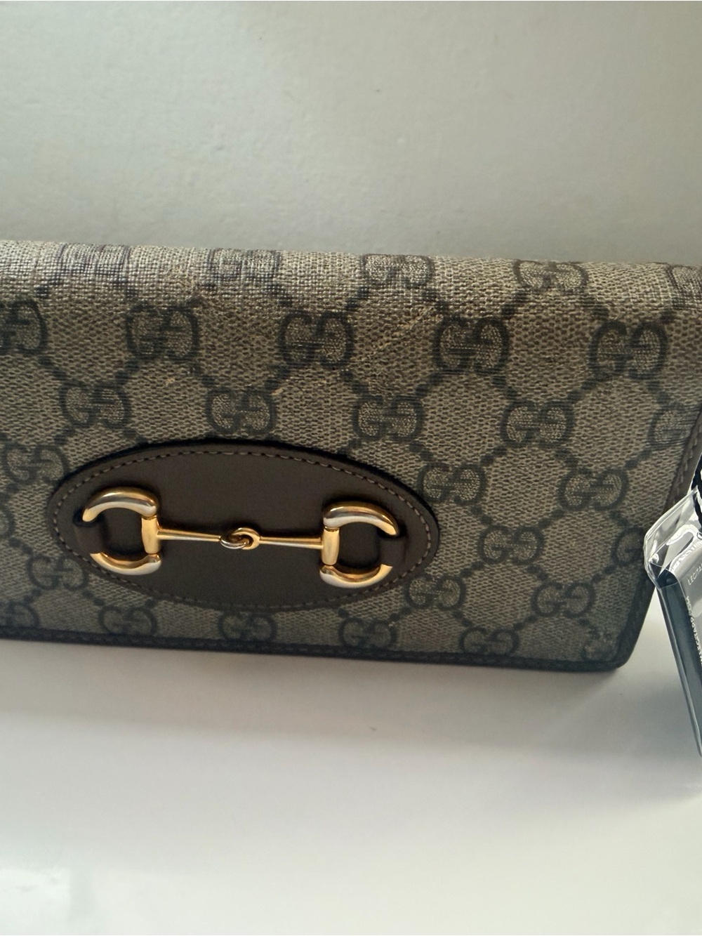 Gucci Beige GG Supreme Wallet with Gold Horsebit